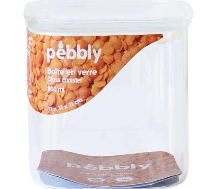 Boîte de conservation carrée en verre 800ml - PEBBLY