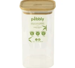 Boîte de conservation carrée - en verre et bambou 1.4L - PEBBLY