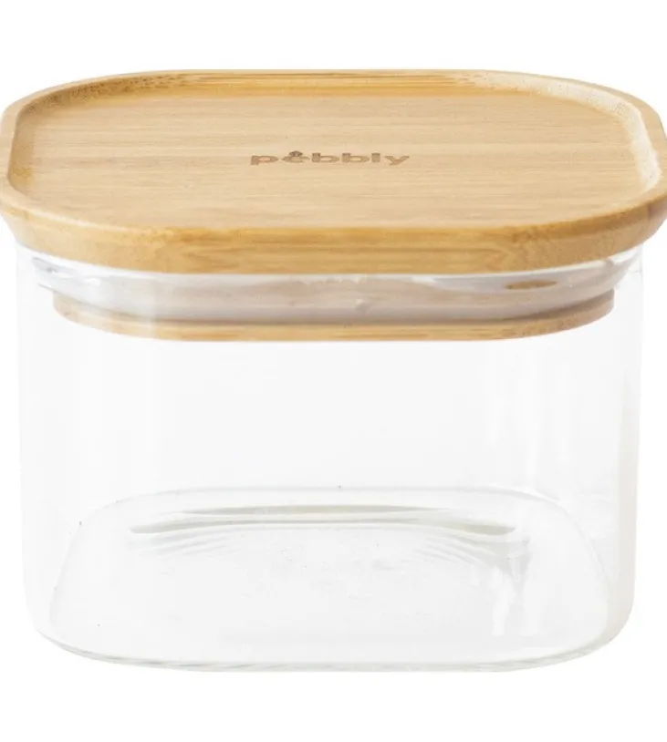 Boîte de conservation carrée - PEBBLY - en verre et bambou - 500ml