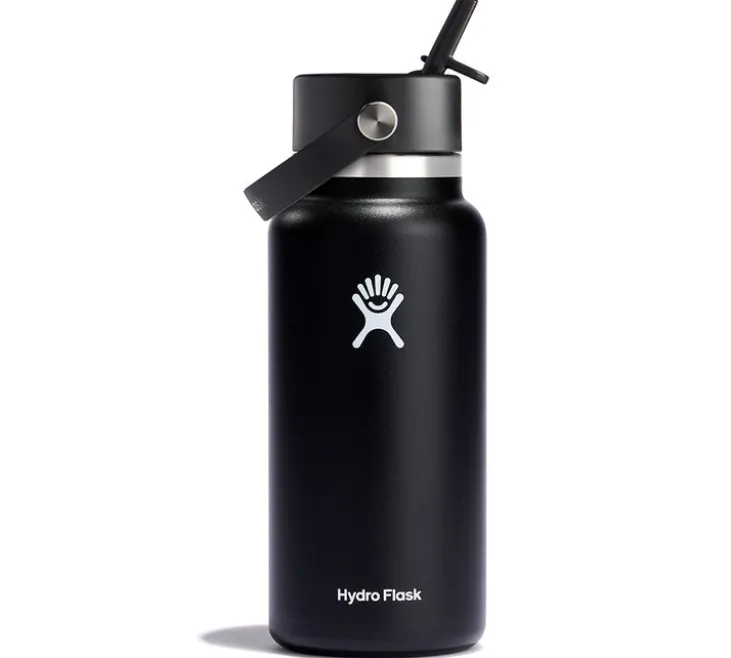Bouteille isotherme Wide Mouth with Flex Straw Cap Noir 94 cl - HYDRO FLASK