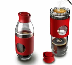 Cafetière filtre et bouteille nomade CAFFLANO Go-Brew rouge