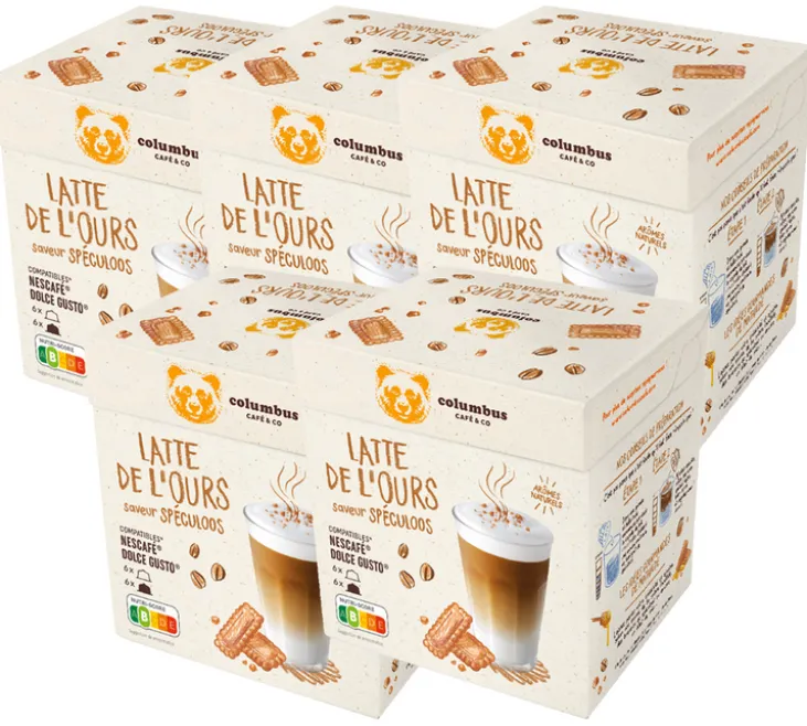 60 capsules compatibles Nescafé* Dolce Gusto* Latté de l’Ours Spéculoos – COLUMBUS