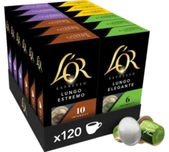 120 capsules compatibles Nespresso* Original - Assortiment Lungos 4 variétés