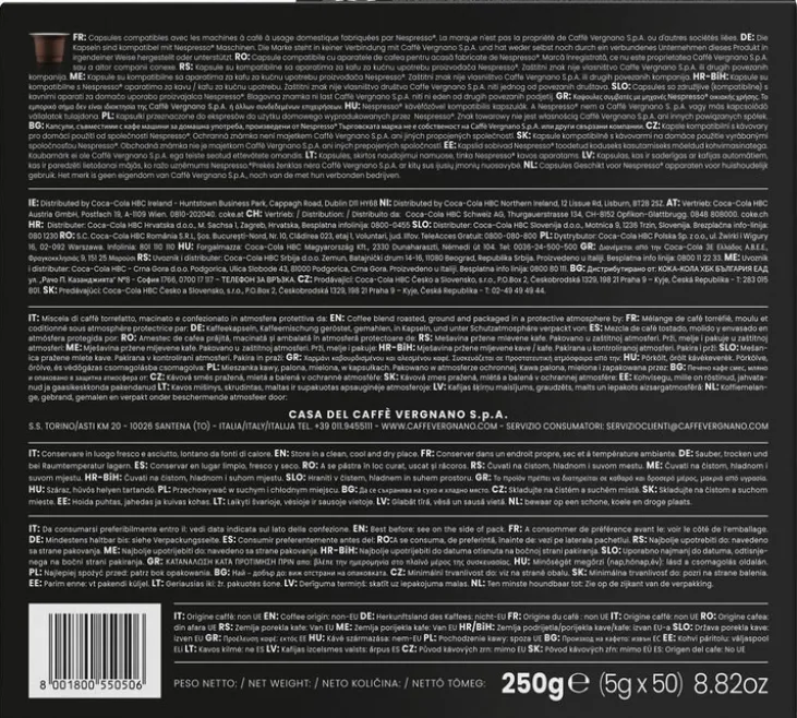 100 capsules compatibles Nespresso* Original Espresso Intenso - CAFFE VERGNANO