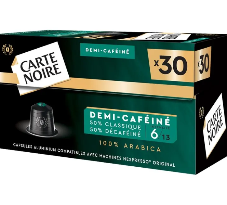 30 capsules compatibles Nespresso* Original Demi-caféiné - CARTE NOIRE
