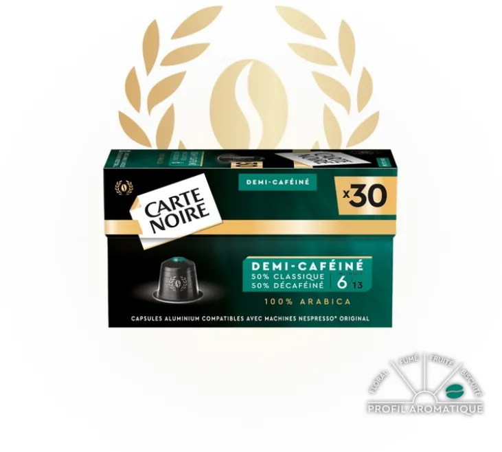 30 capsules compatibles Nespresso* Original Demi-caféiné - CARTE NOIRE