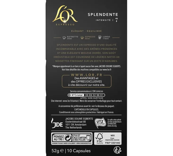 100 capsules compatibles Nespresso* Original Splendente - L'OR ESPRESSO