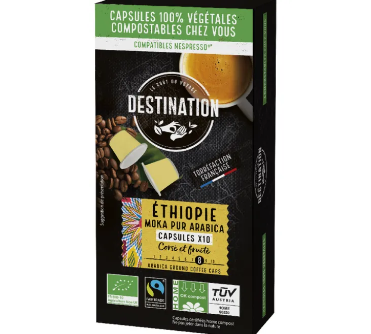 10 capsules compatibles Nespresso* Original - Ethiopie Equitable Moka Pur Arabica Bio - DESTINATION