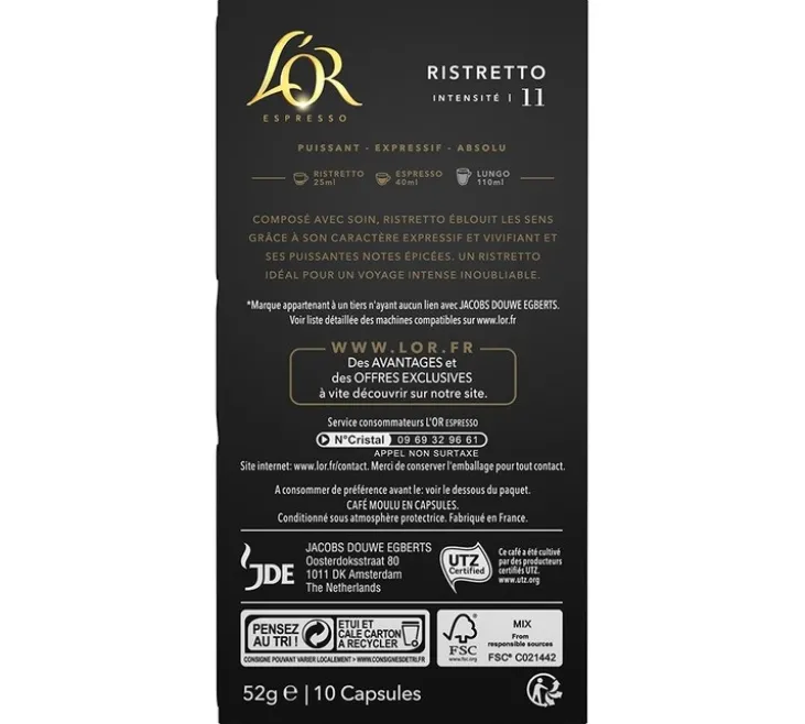 10 capsules compatibles Nespresso* Original Ristretto - L'OR ESPRESSO