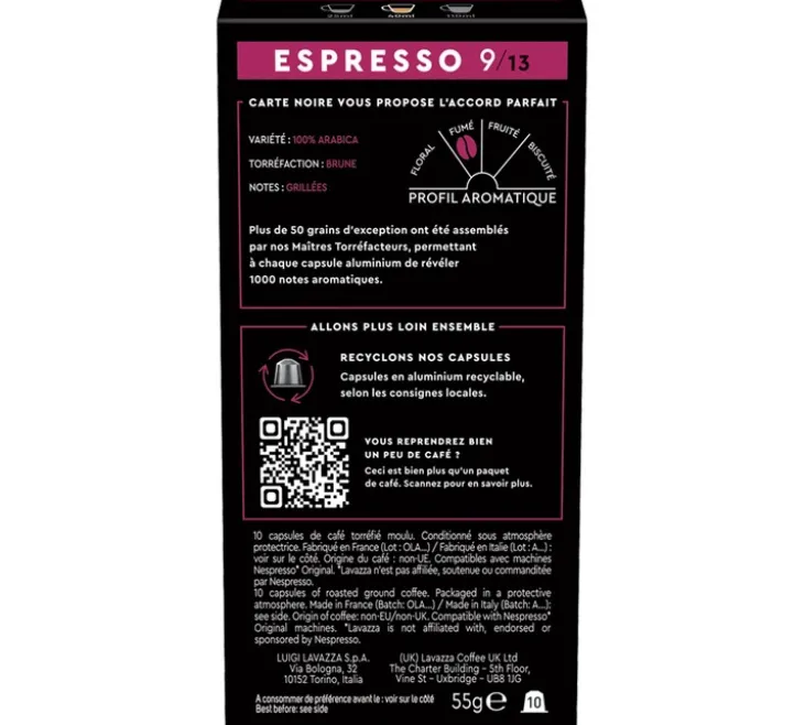 50 capsules compatibles Nespresso* Original Espresso Intense n°9 - CARTE NOIRE