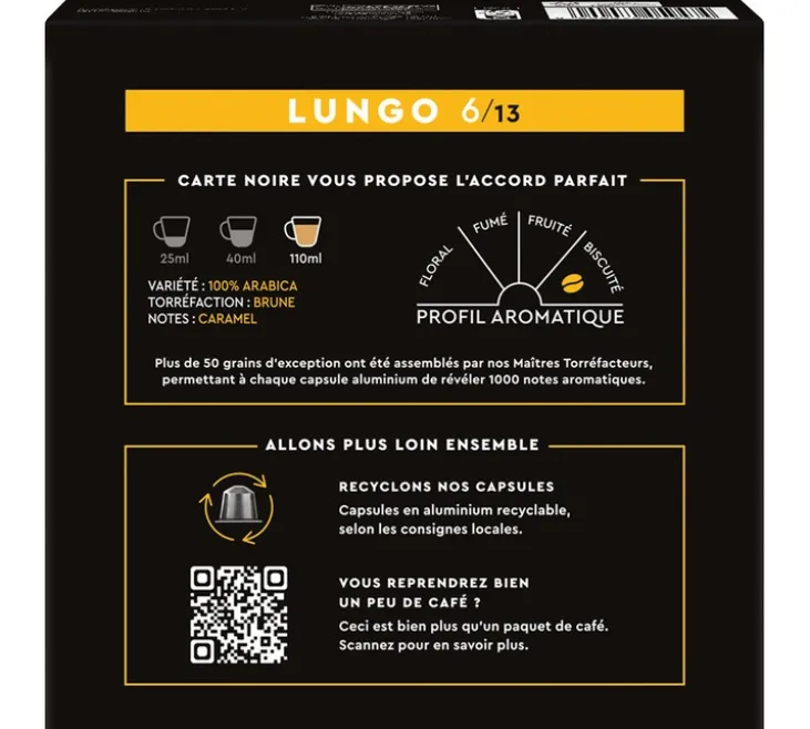 60 capsules compatibles Nespresso* Original Espresso Lungo N°6 - CARTE NOIRE