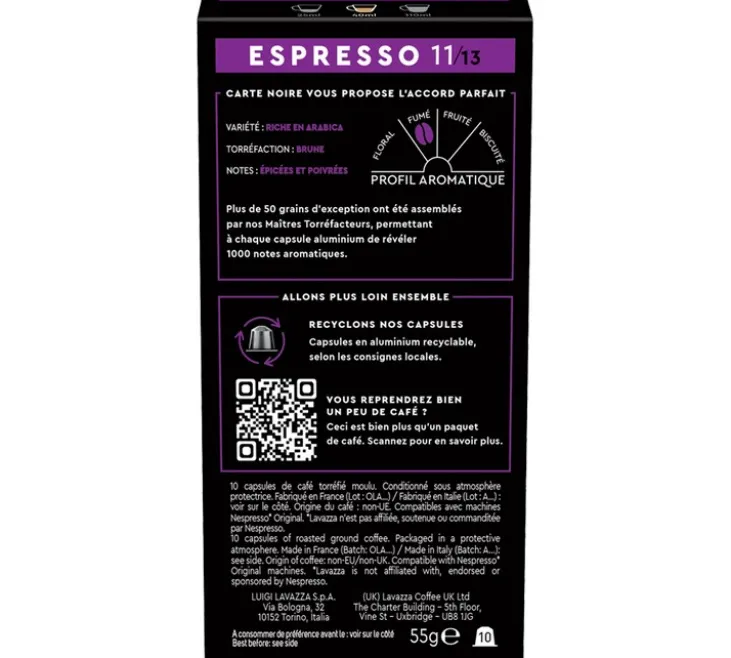 10 capsules compatibles Nespresso* Original Espresso Puissant n°11 - CARTE NOIRE