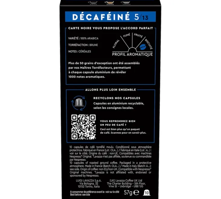 50 capsules compatibles Nespresso* Original Espresso Décaféiné - CARTE NOIRE
