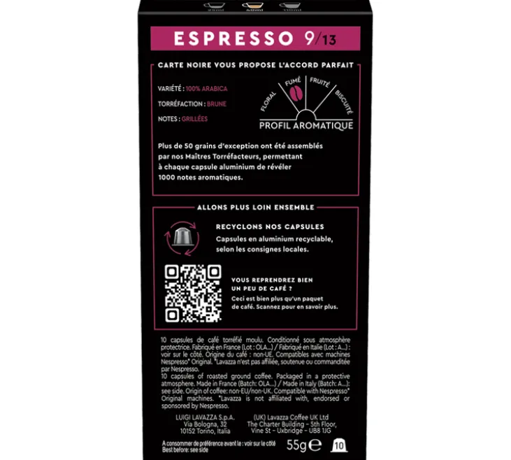 10 capsules compatibles Nespresso* Original Espresso Intense n°9 - CARTE NOIRE
