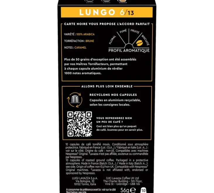 50 capsules compatibles Nespresso* Original Espresso Lungo n°6 - CARTE NOIRE