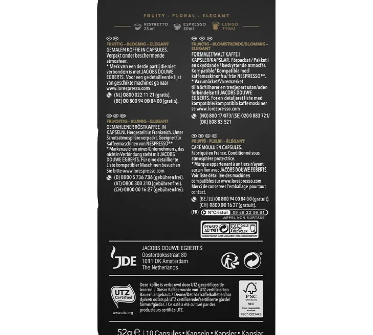 10 capsules compatibles Nespresso* Original Lungo Elegante - L'OR ESPRESSO