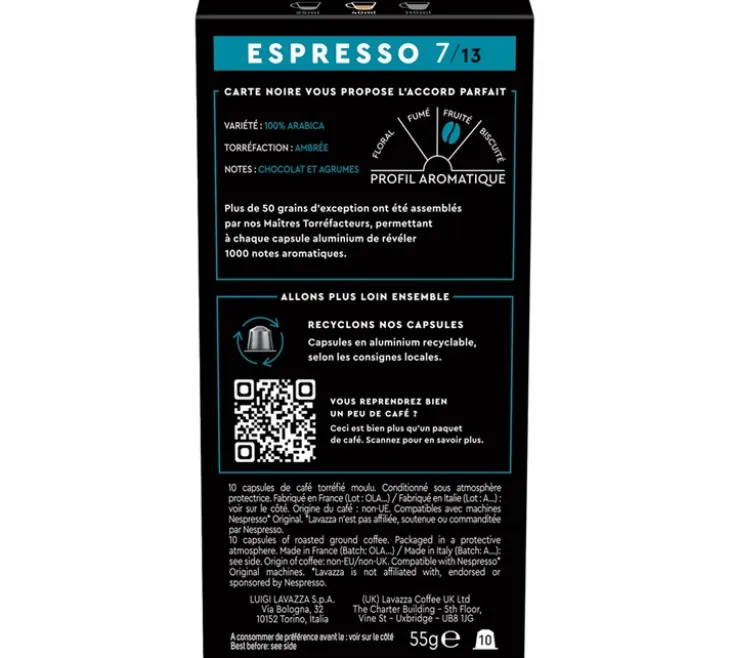 10 capsules compatibles Nespresso* Original - Espresso Classique n°7 - CARTE NOIRE