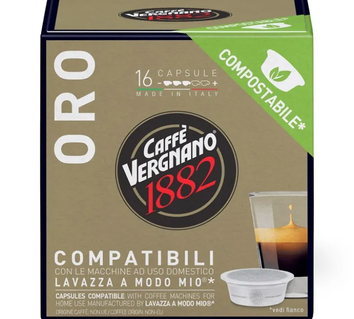 16 Capsules compostables compatibles A Modo Mio Lavazza Oro - CAFFE VERGNANO