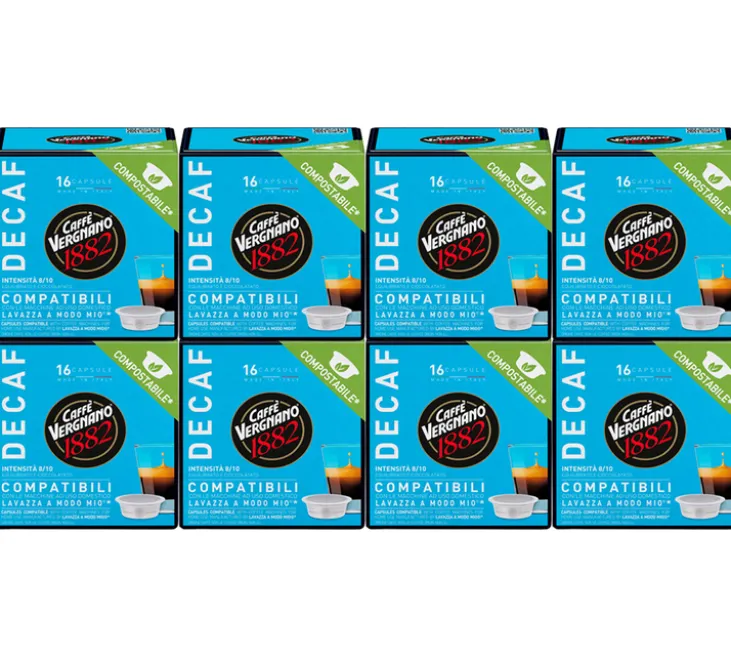 128 Capsules compostables compatibles A Modo Mio Lavazza Décaféiné - CAFFE VERGNANO