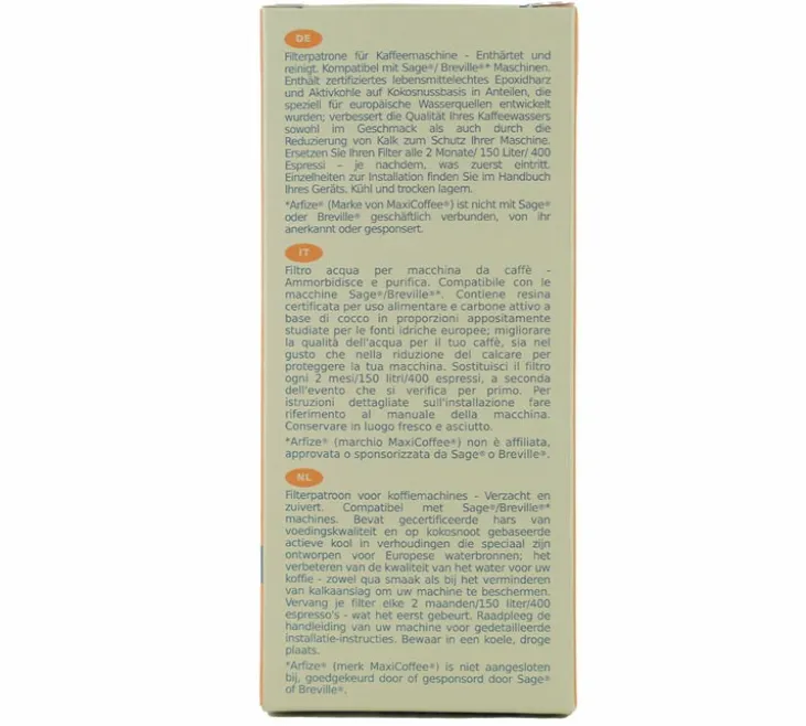 Cartouche filtrante compatible Sage® / Breville®* - ARFIZE