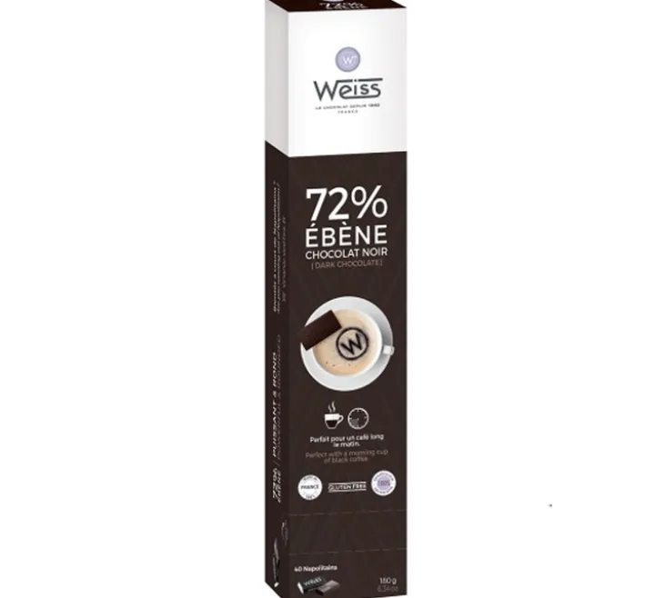 Chocolat Noir Ebène 72% - 40 napolitains - MAISON WEISS