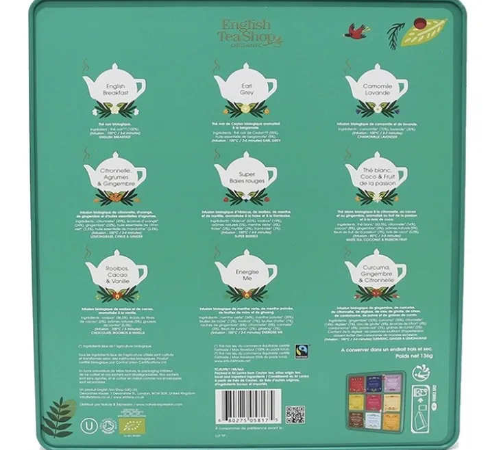 Coffret The Ultimate Tea bio Collection 72 sachets, boîte métallique - English Tea Shop