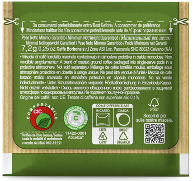 150 dosettes ESE - Miscela Dek - CAFFE BORBONE