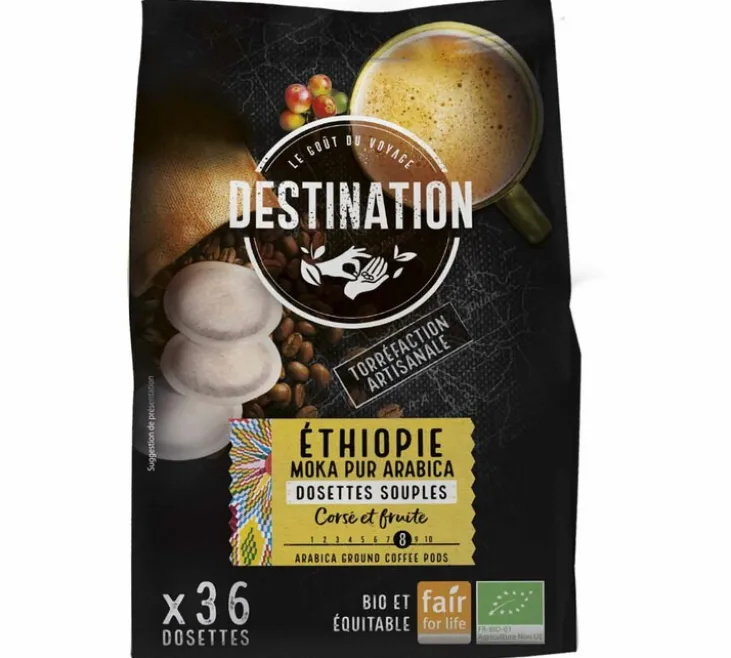 36 dosettes Senseo compatibles - Ethiopie Equitable Moka Pur Arabica Bio - DESTINATION