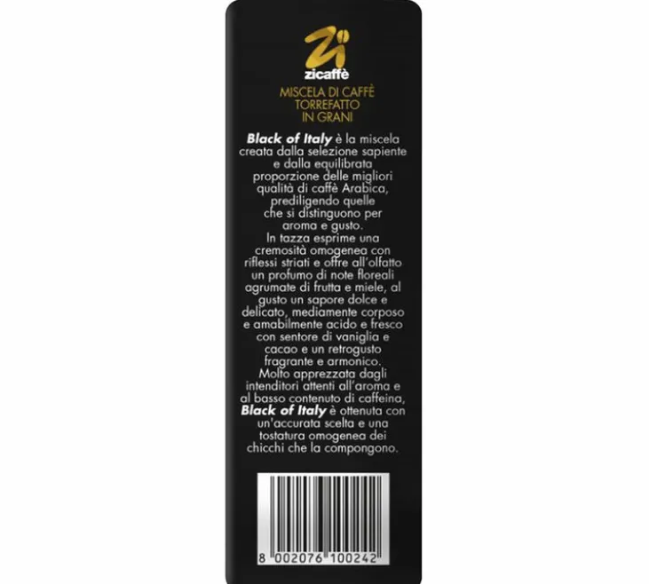 250 g - Café en grain - Black of Italy 100% Arabica - ZICAFFÈ