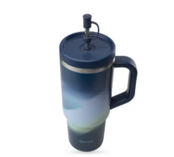 Gourde isotherme avec paille Travel cup Aura bleu nuit - 90 cl - QWETCH
