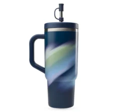 Gourde isotherme avec paille Travel cup Aura bleu nuit - 90 cl - QWETCH
