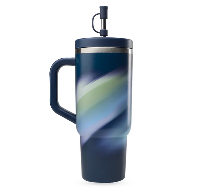 Gourde isotherme avec paille Travel cup Aura bleu nuit - 90 cl - QWETCH