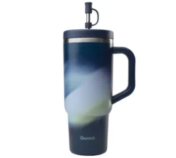 Gourde isotherme avec paille Travel cup Aura bleu nuit - 90 cl - QWETCH