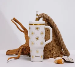 Gourde isotherme avec paille Travel cup Évasion sable - 90 cl - QWETCH