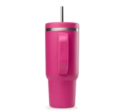 Gourde isotherme avec paille Travel cup magenta - 90 cl - QWETCH
