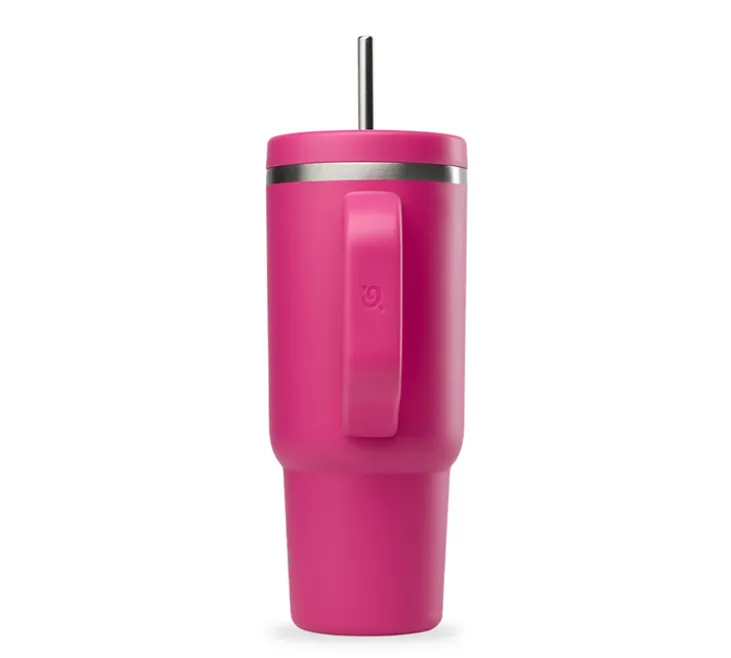 Gourde isotherme avec paille Travel cup magenta - 90 cl - QWETCH