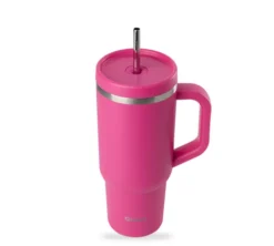 Gourde isotherme avec paille Travel cup magenta - 90 cl - QWETCH