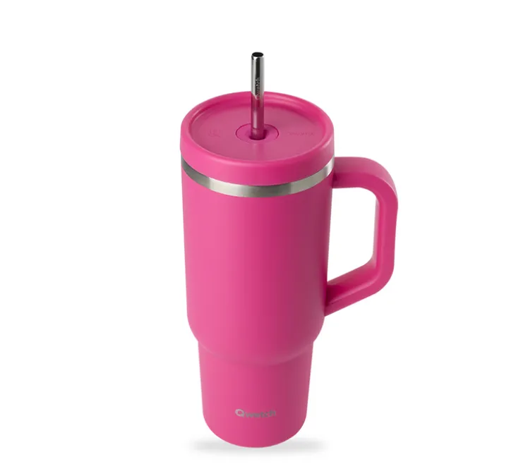 Gourde isotherme avec paille Travel cup magenta - 90 cl - QWETCH