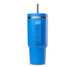 Gourde isotherme avec paille Travel cup bleu azur - 90 cl - QWETCH