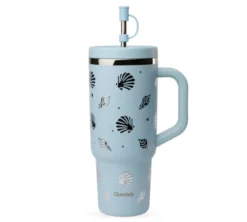 Gourde isotherme avec paille Travel cup Évasion pastel bleu - 90 cl - QWETCH