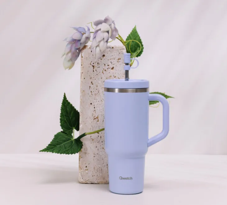 Gourde isotherme avec paille Travel cup glycine - 90 cl - QWETCH