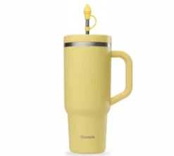 Gourde isotherme avec paille et embout - Travel cup jaune citron - 90 cl - QWETCH