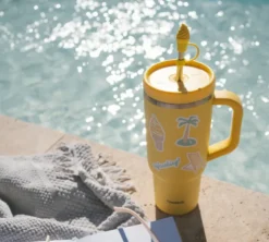 Gourde isotherme avec paille et embout - Travel cup jaune citron - 90 cl - QWETCH
