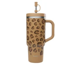 Gourde isotherme avec paille Travel cup camel léopard - 90 cl - QWETCH