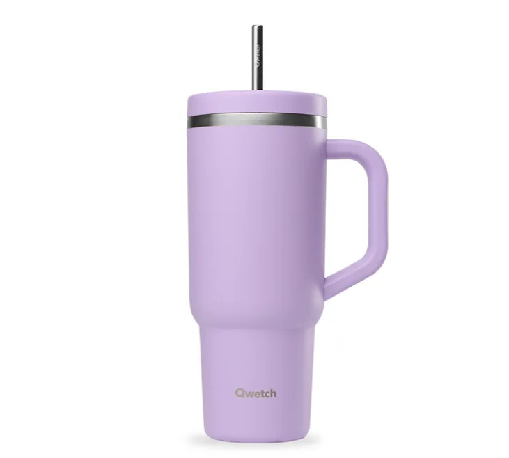 Gourde isotherme avec paille Travel cup lavande - 90 cl - QWETCH