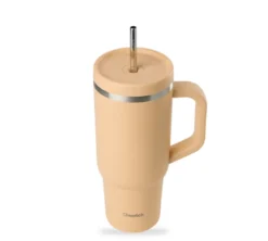 Gourde isotherme avec paille Travel cup abricot - 90 cl - QWETCH