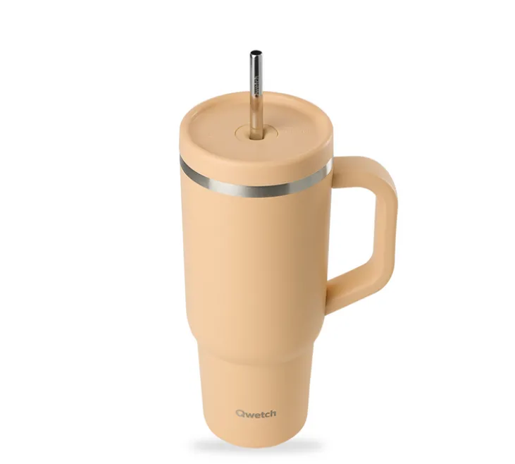 Gourde isotherme avec paille Travel cup abricot - 90 cl - QWETCH
