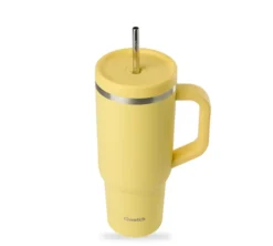 Gourde isotherme avec paille Travel cup jaune citron - 90 cl - QWETCH