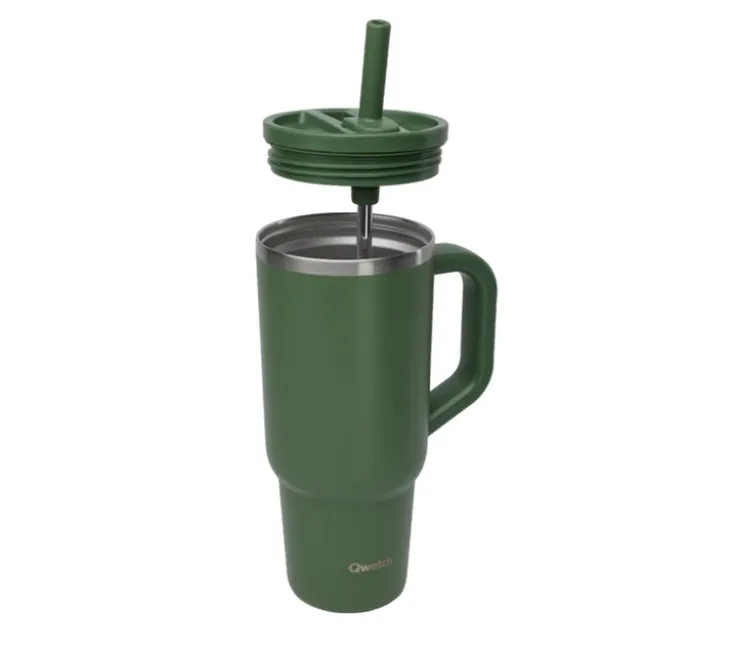Gourde isotherme paille et bouchon étanche kaki - 90 cl - QWETCH