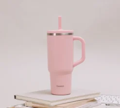 Gourde isotherme paille et bouchon étanche rose pastel - 90 cl - QWETCH